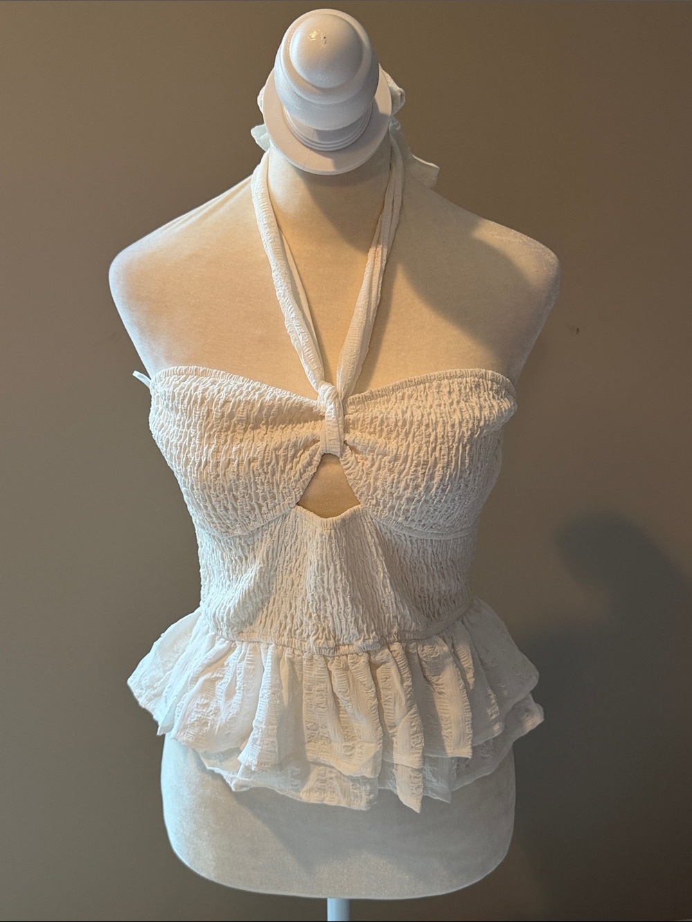 Anna Grace White Halter Top with Ruffle detail